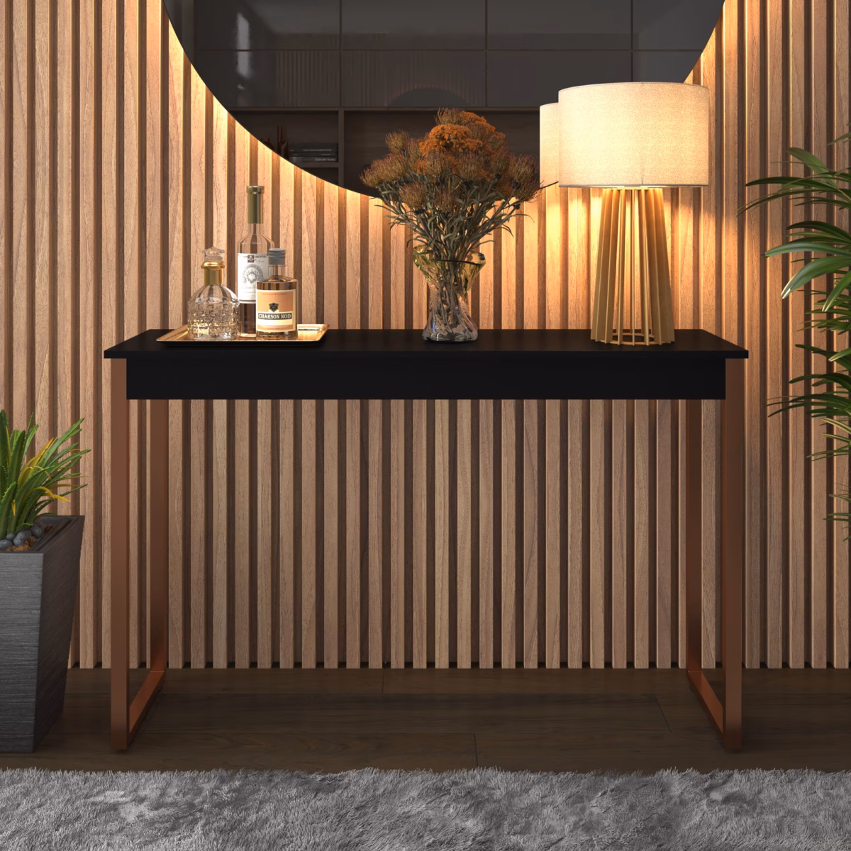 Aparador Minimalista com Detalhes em Cobre: Sofisticação Discreta - ideia