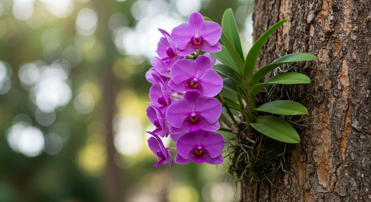 Orquídeas em Troncos e Galhos: Um Jardim Vertical Natural - ideia