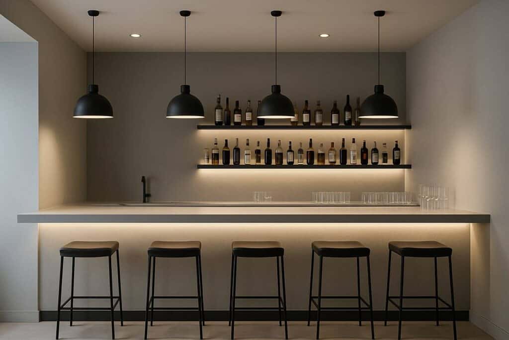 Bar Minimalista Moderno: Linhas Retas e Cores Neutras - ideia