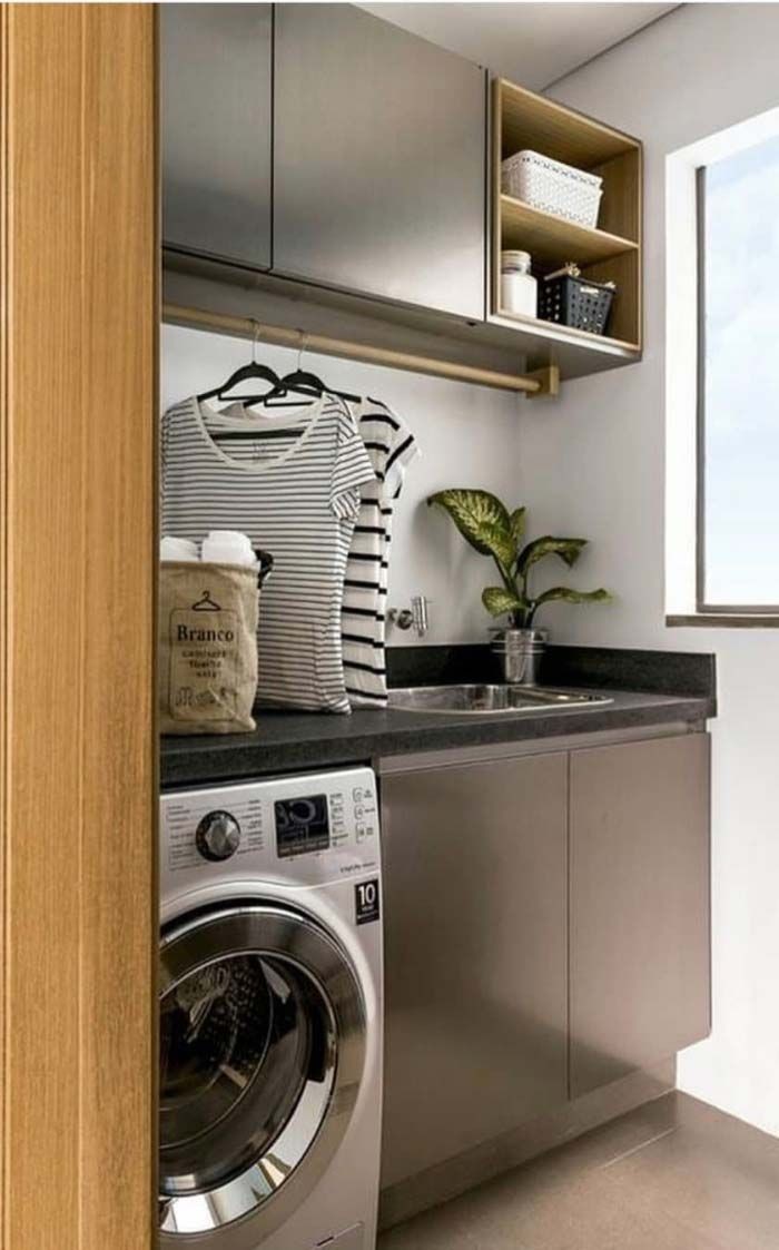Lavanderia Minimalista com Toque Industrial: Elegância e Praticidade em Tons Neutros - detalhe