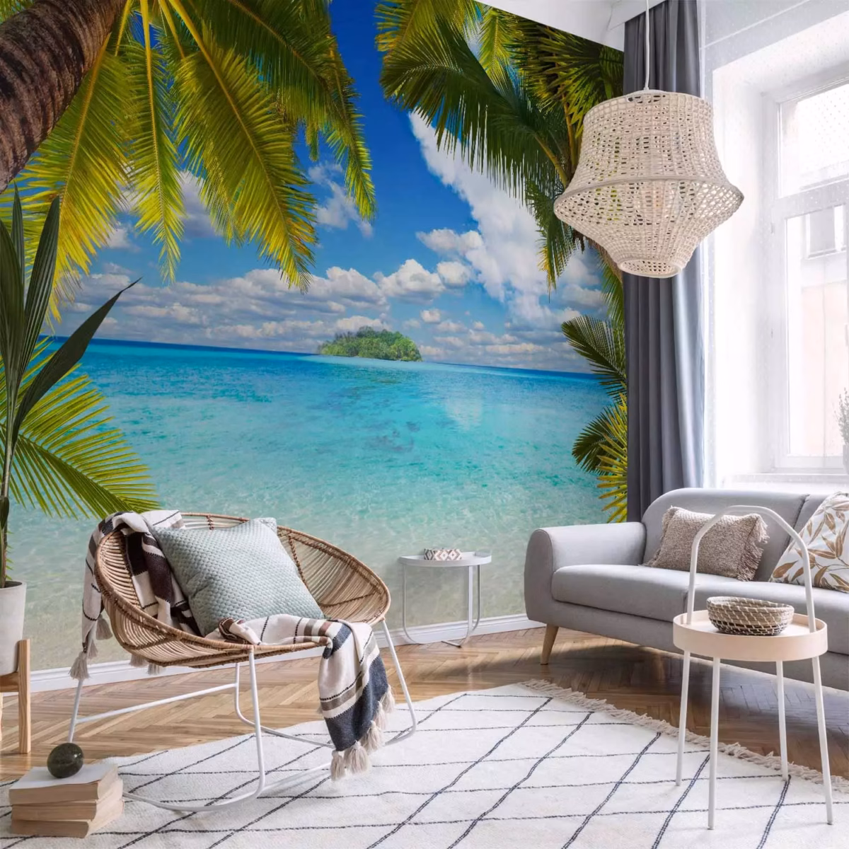 Azul Turquesa e Plantas Tropicais: Um Oasis Tropical - detalhe