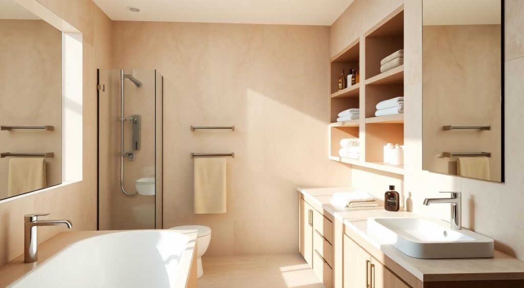 Banheiro Impecável com Nichos Embutidos: Produtos Organizados e Fáceis de Acessar! - ideia