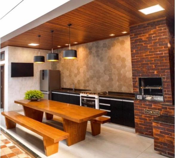 Varanda Gourmet com Churrasqueira e Detalhes em Tijolinho Aparente - detalhe