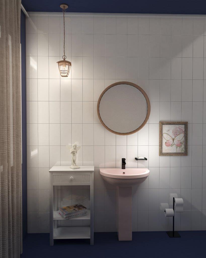 Banheiro Vintage: Azulejos Retrô e Metais Dourados - detalhe