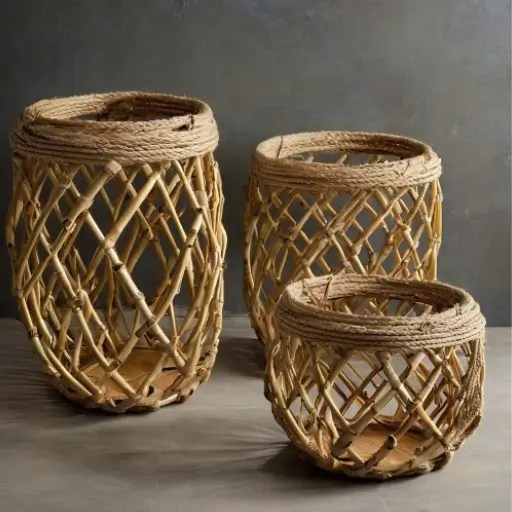 Artesanato Criativo: Cestos e Vasos de Bambu Trançado à Mão - inspiração