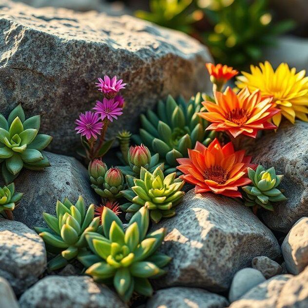 Jardim de Pedras e Suculentas com Toques de Cor: Alegria Vibrante - inspiração
