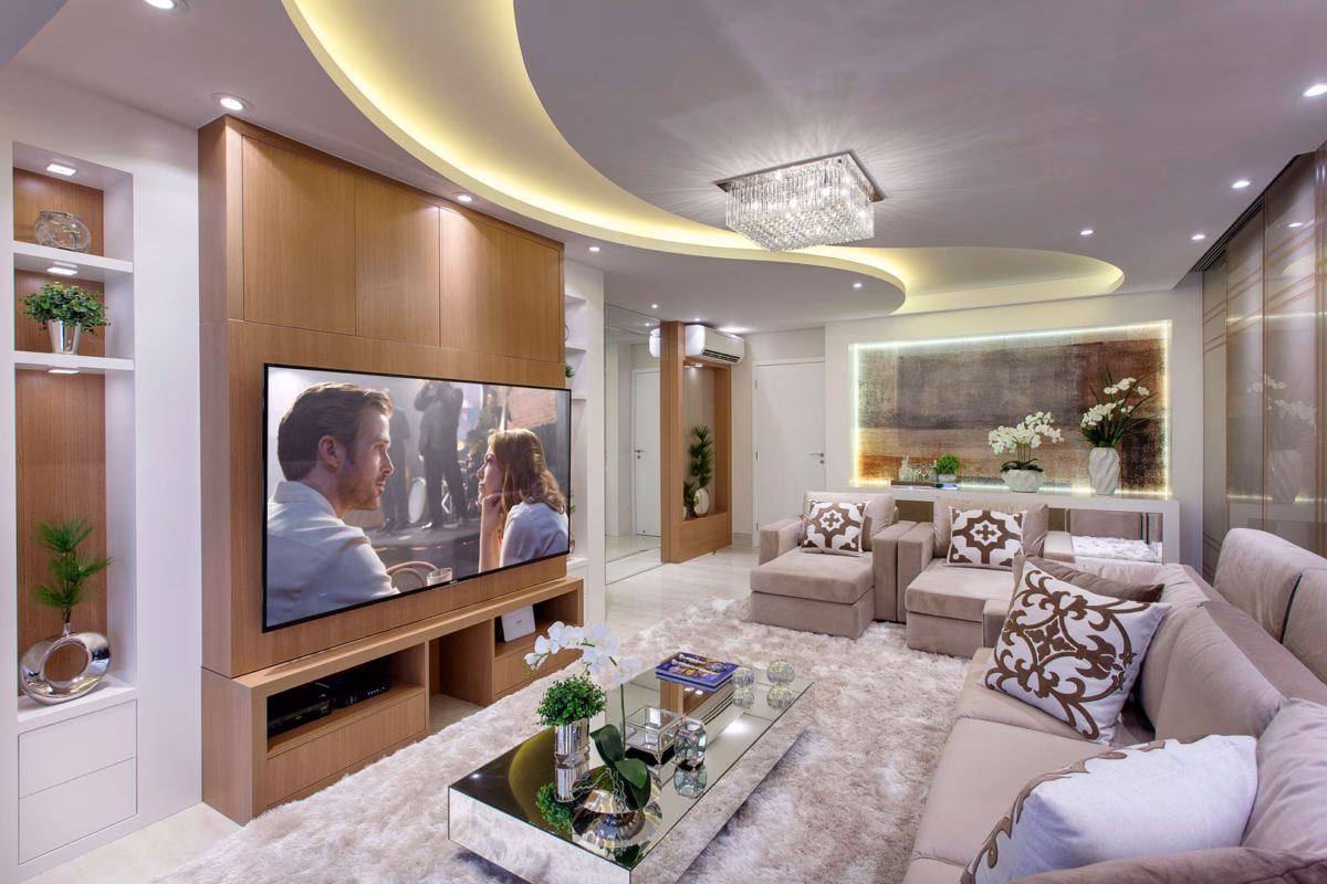 Sala Moderna com Iluminação LED Embutida no Painel - detalhe