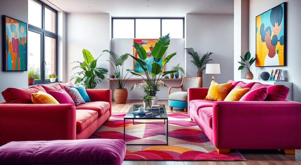 Ambiente Vibrante com Mix de Estampas e Cores Quentes - detalhe