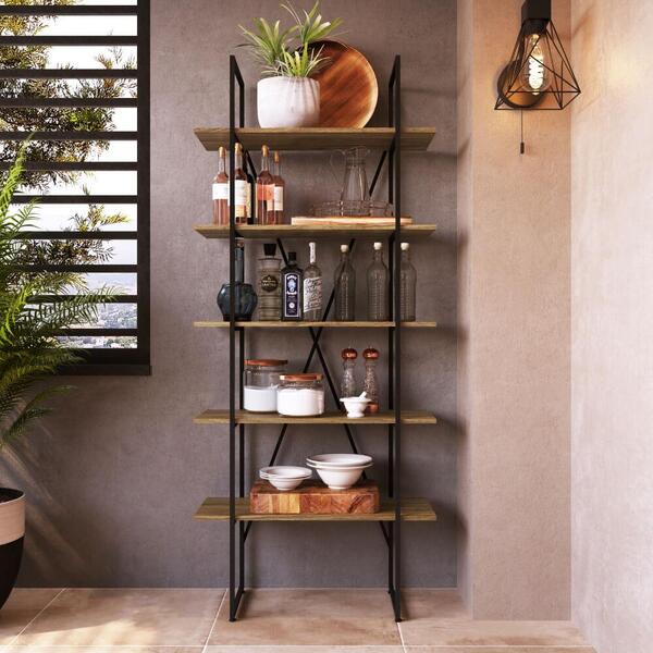 Industrial Cool: Prateleiras Abertas e Metais Escuros - ideia