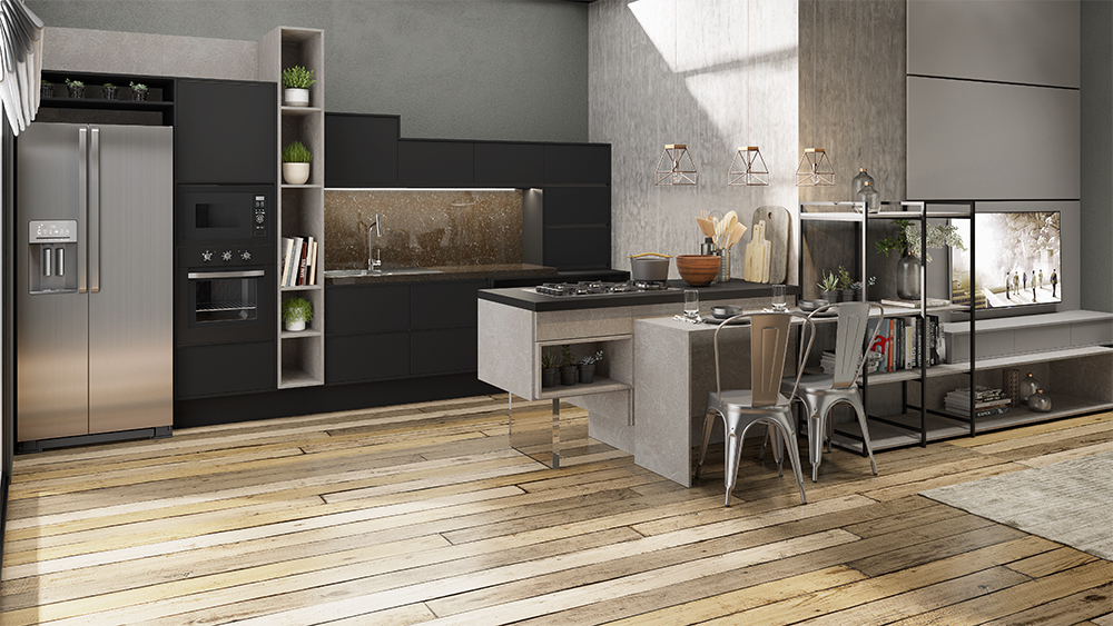 Toque Industrial: Cozinha com Mesa de Aço Inox e Detalhes em Cimento Queimado - inspiração