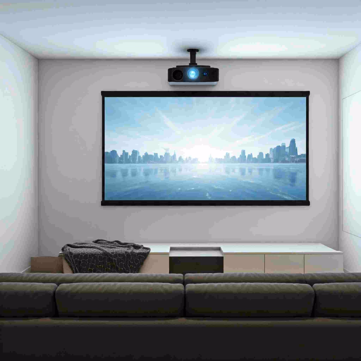 Cinema em Casa: Sala de TV com Projetor e Cortinas Blackout - detalhe