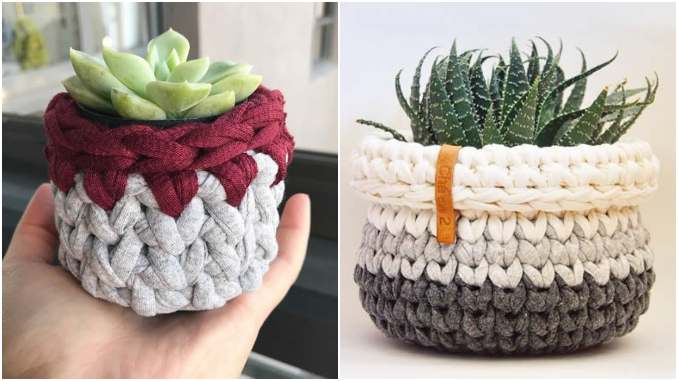 Em Cachepots de Crochê Coloridos: Texturas Aconchegantes e Vibrantes - ideia