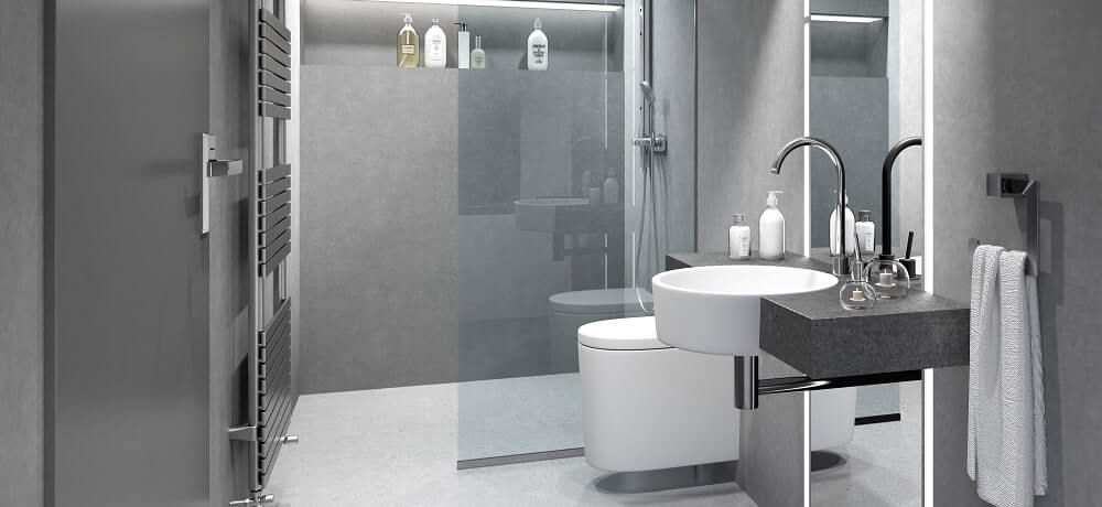 Banheiro Minimalista: Concreto Aparente e Acessórios Essenciais - inspiração