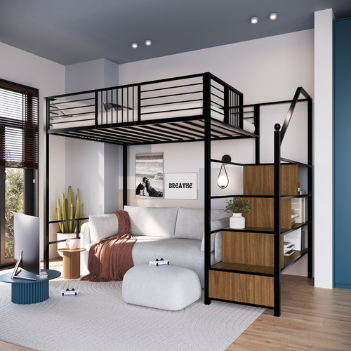 Quarto Pequeno Relaxante com Cama Suspensa: Otimização e Originalidade! - ideia