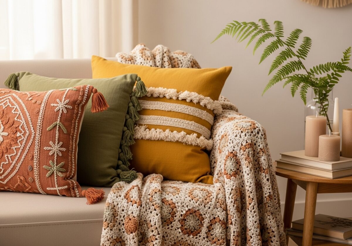 Delicadeza e Charme: Sala de Estar Pequena com Detalhes em Crochê - detalhe