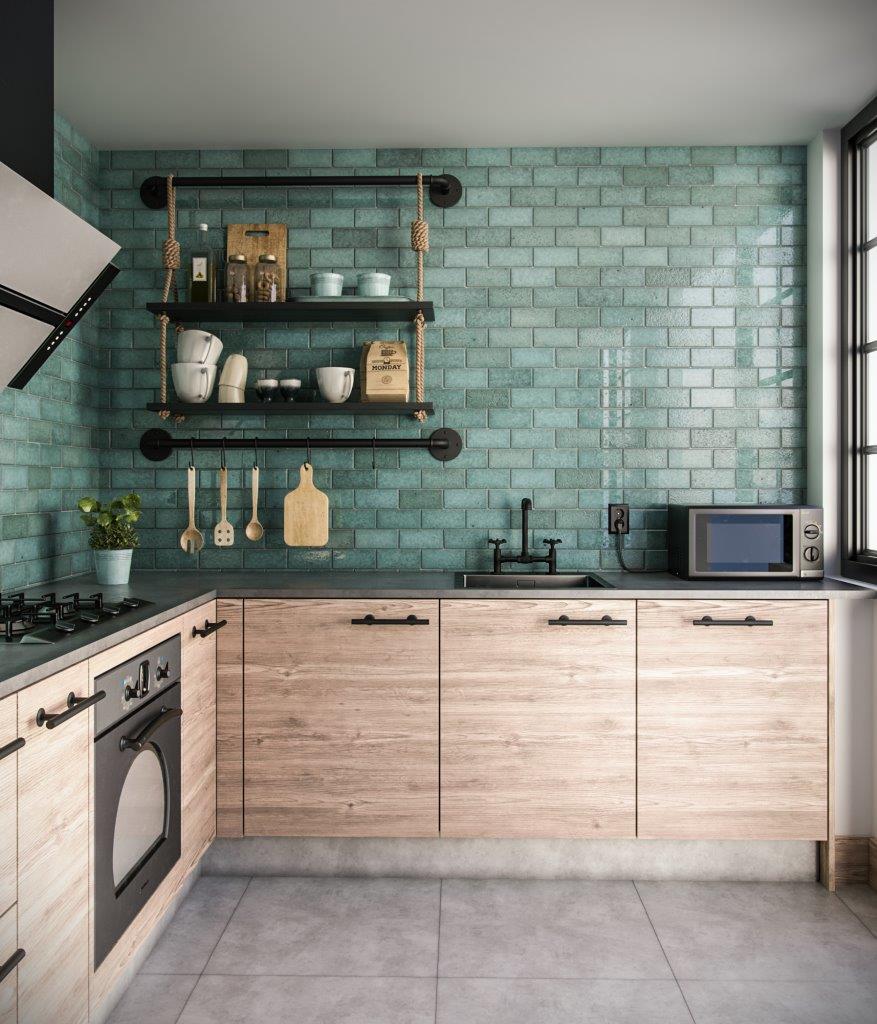 Elegância Vintage: Cozinha com Azulejos Decorados e Utensílios Retrô - detalhe