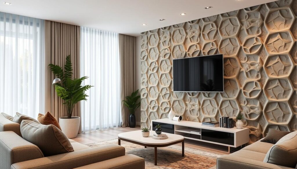 Parede Aconchegante com Revestimento 3D e Textura - ideia