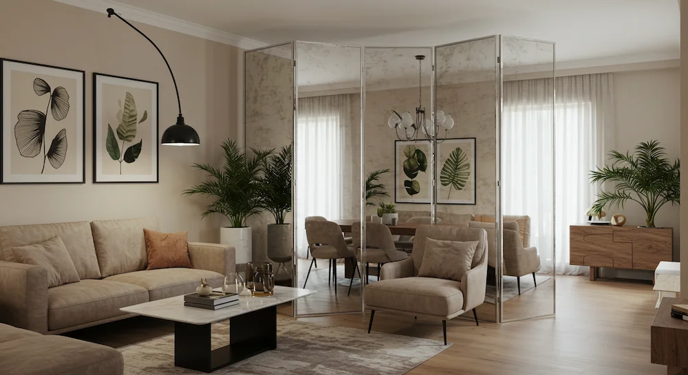 Biombo Espelhado: Glamour e Amplitude em Dobro - ideia