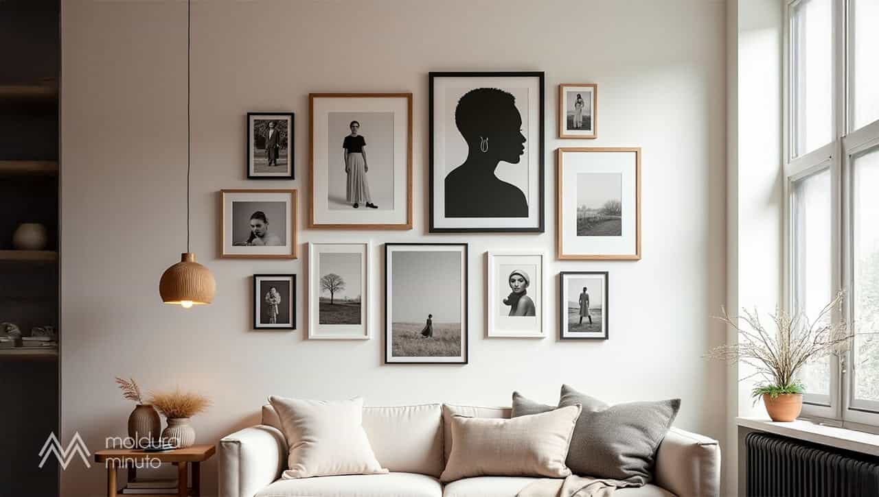Minimalismo Elegante: Gallery Wall em Tons Neutros e Formas Geométricas - inspiração