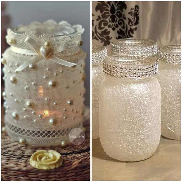 Potes de Vidro Decorados com Renda e Pérolas: Um Toque Romântico - inspiração