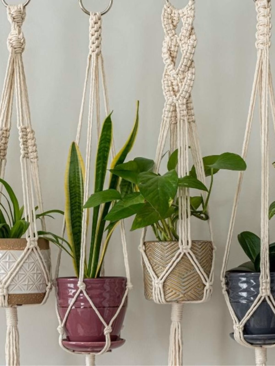 Mini-jardim suspenso em macramê: Charme boho para suas verdinhas - inspiração