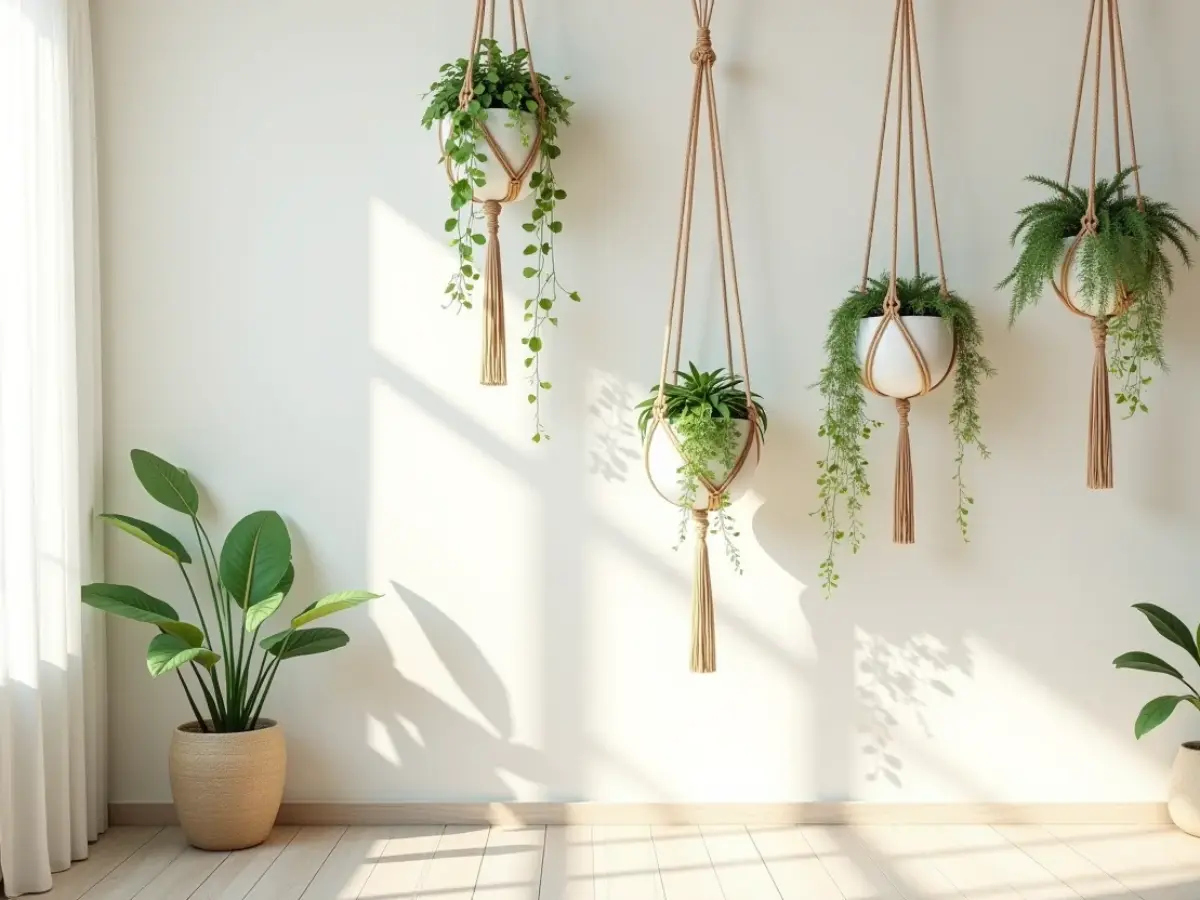 Com Suportes Macramê Suspensos: Estilo Boho e Leveza no Ambiente - ideia