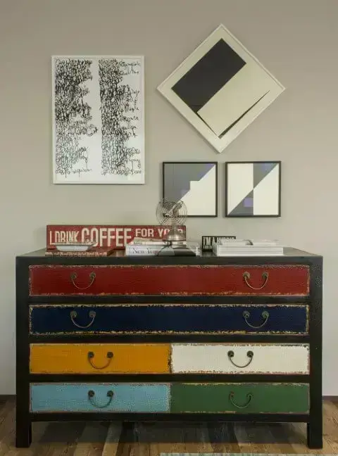 Cômoda Vintage Repaginada: Charme Retrô com Cores Vibrantes - inspiração