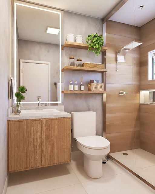 Banheiro com Toque Natural: Revestimento de Bambu e Detalhes em Madeira - inspiração