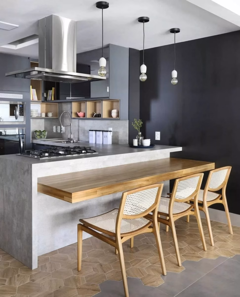 Península com Revestimento 3D: Textura e Originalidade na Sua Cozinha - ideia