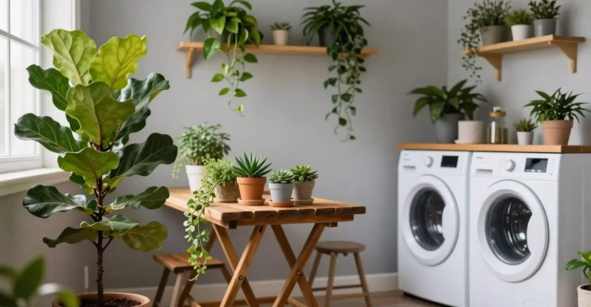 Lavanderia Zen com Plantas e Elementos Naturais: Relaxamento em Meio à Rotina - ideia