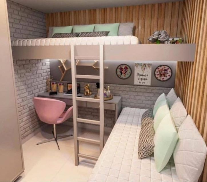 Quarto 2x2 com Cama Suspensa e Espaço de Estudo Integrado - inspiração