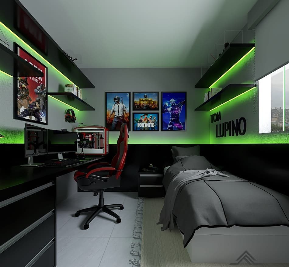 Universo Gamer: Decoração Moderna com Iluminação LED e Acessórios Temáticos - detalhe
