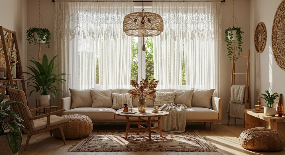 Sala Aconchegante com Texturas Naturais e Macramê - inspiração