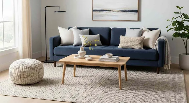 Azul Sereno com Toques de Madeira Natural: Aconchego e Sofisticação - detalhe