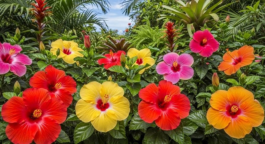 Explosão Tropical: Canteiros Vibrantes com Hibiscos e Heliconias - inspiração