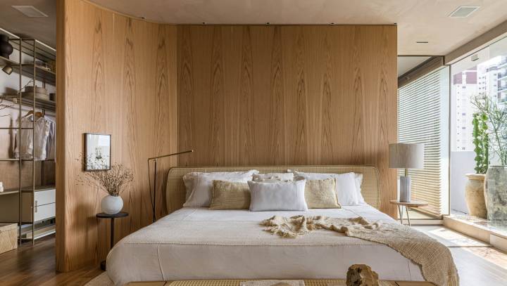 Quarto Escandinavo Aconchegante com Cama Suspensa de Madeira Clara - inspiração