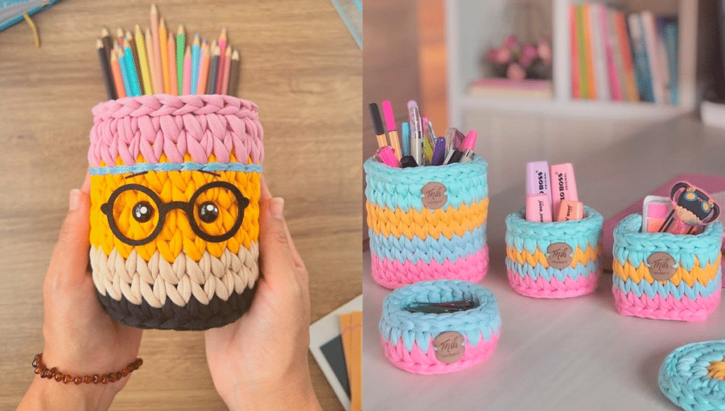 Artesanato Aconchegante: Cabos Enrolados em Crochê ou Tricô Colorido - ideia