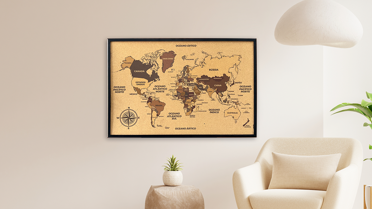 Mapa Mundi de Cortiça: Para Viajantes e Sonhadores - detalhe