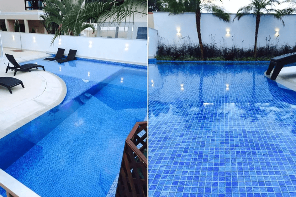 Piscina com efeito cristalino: o reflexo perfeito do sol - ideia