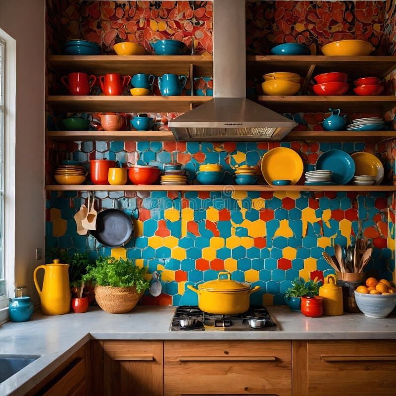Cozinha Vibrante com Azulejos Coloridos - inspiração