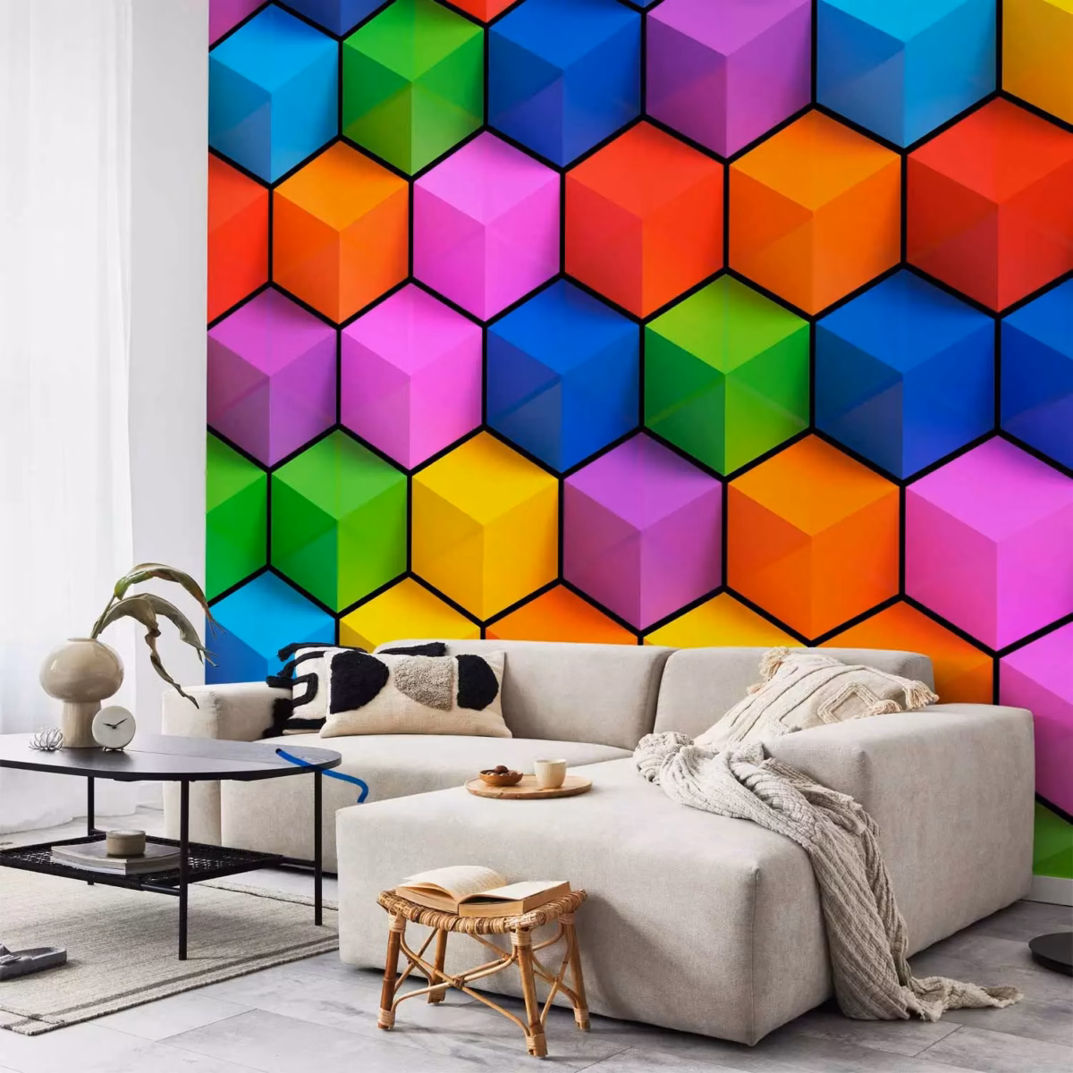 Modernidade Lúdica: Formas Geométricas e Cores Vibrantes em 3D - detalhe