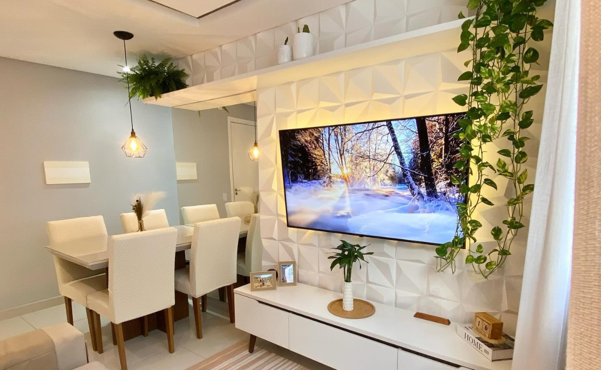 Elegância Minimalista: Revestimento 3D com Iluminação Estratégica - ideia