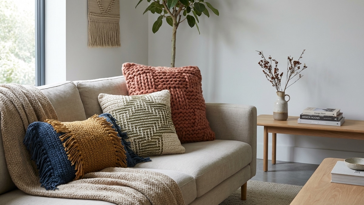 Sala Aconchegante com Almofadas de Crochê - inspiração